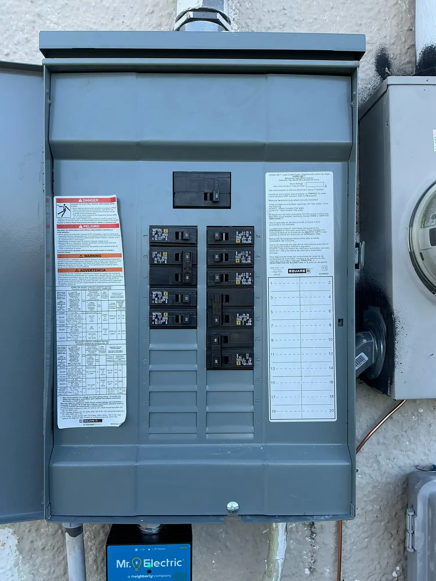 Updated electrical panel equipment after replacement
