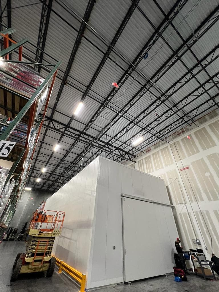 Completed bright warehouse lighting installation