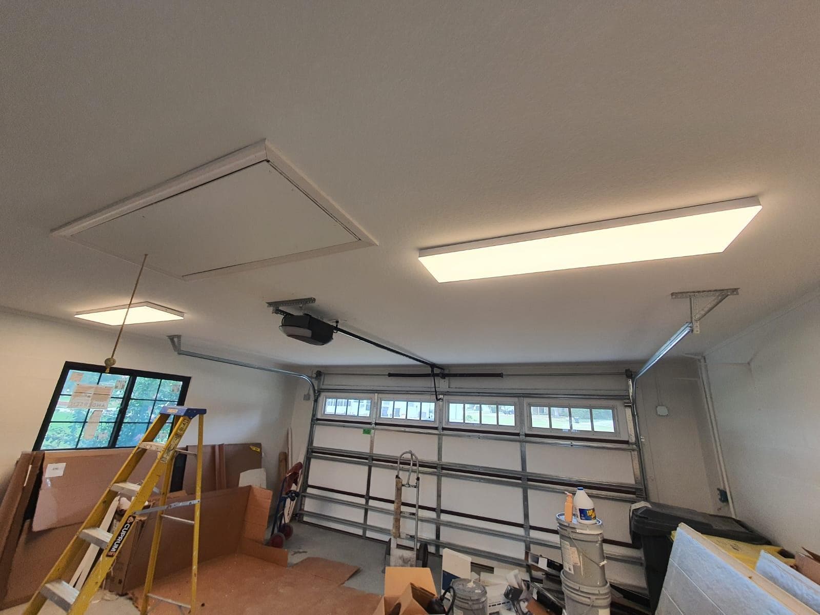 Completed bright garage lighting installation